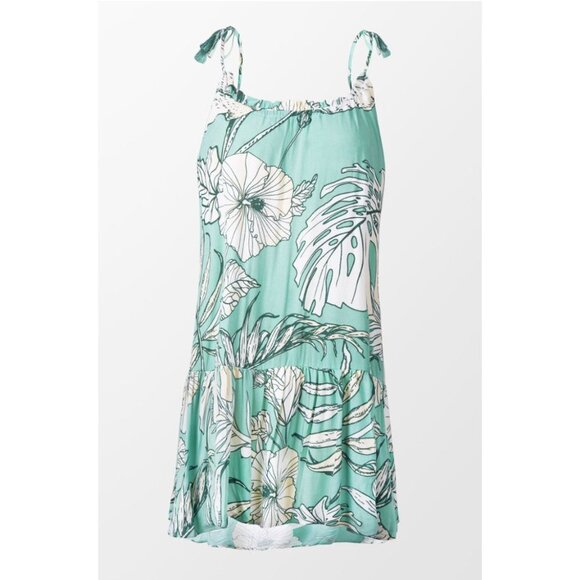 NWT Green White Tropical Print Bathing Suit Coverup Dress Sz M - Picture 1 of 7